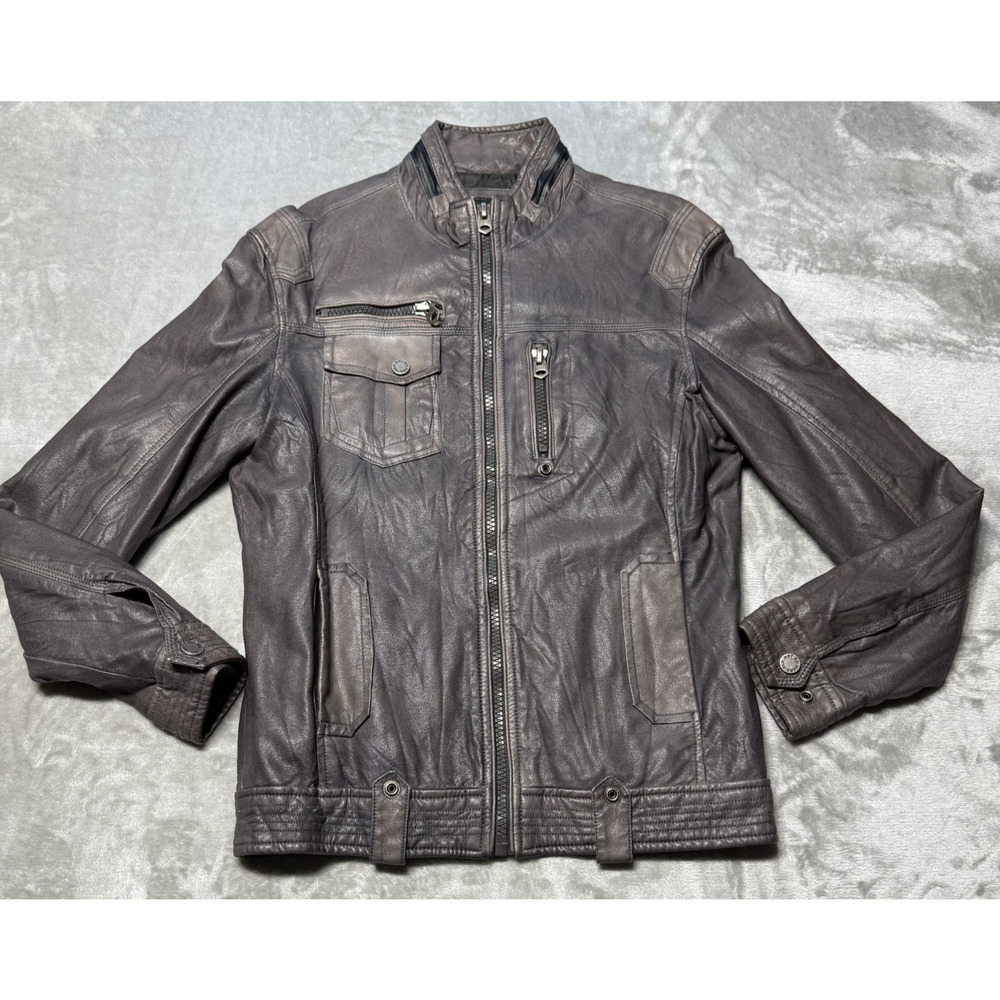 Art of Possible Gray Faux Leather Moto Jacket Bikercore Motorcycle M